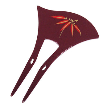 Acrylic 2-Prong Red Flowers Geisha Hair Stick Fork Burgundy